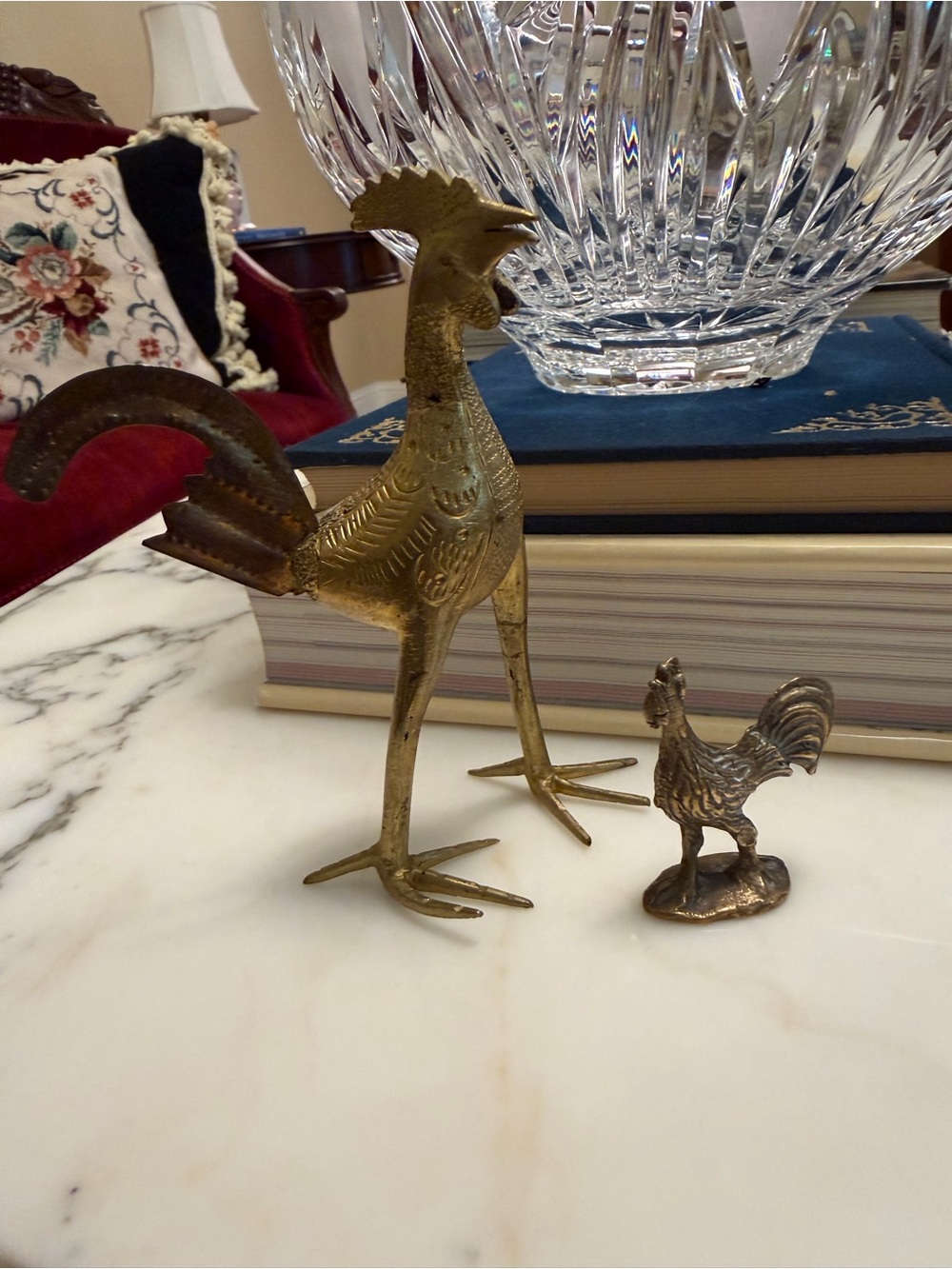 Brass Rooster Figurines - Set of Two
